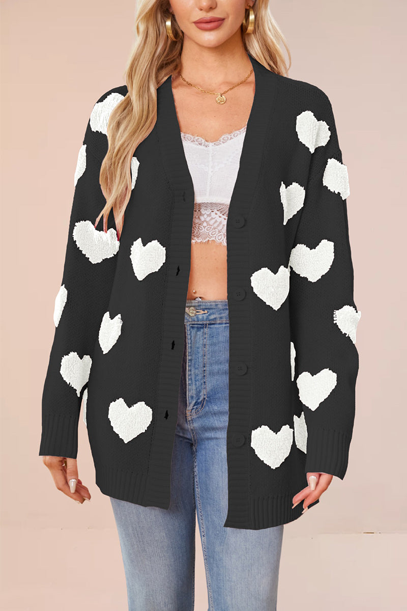Heart Pattern Button-Up Cardigan