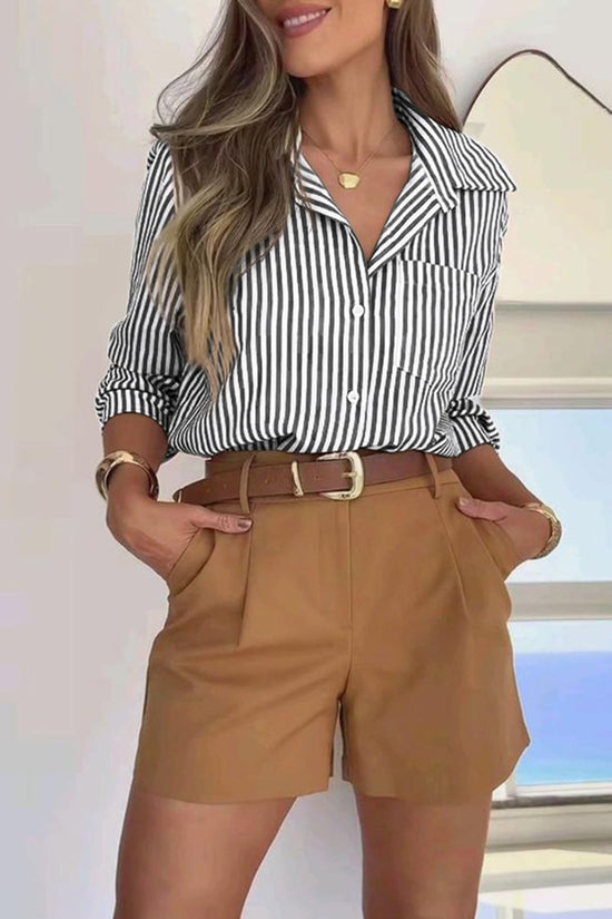Striped Long Sleeve Button-Up Blouse