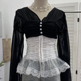 Ruched Button-Front Blouse