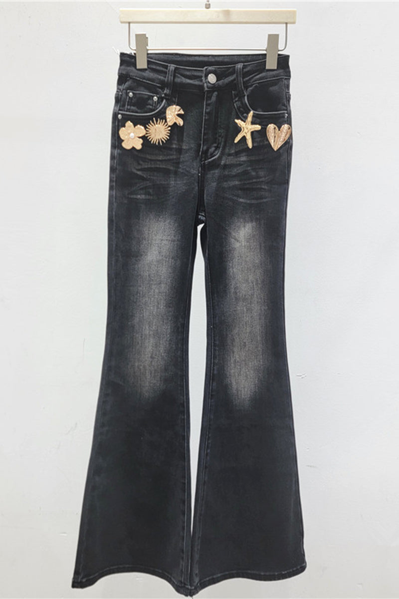Embellished Flare Leg Denim Jeans