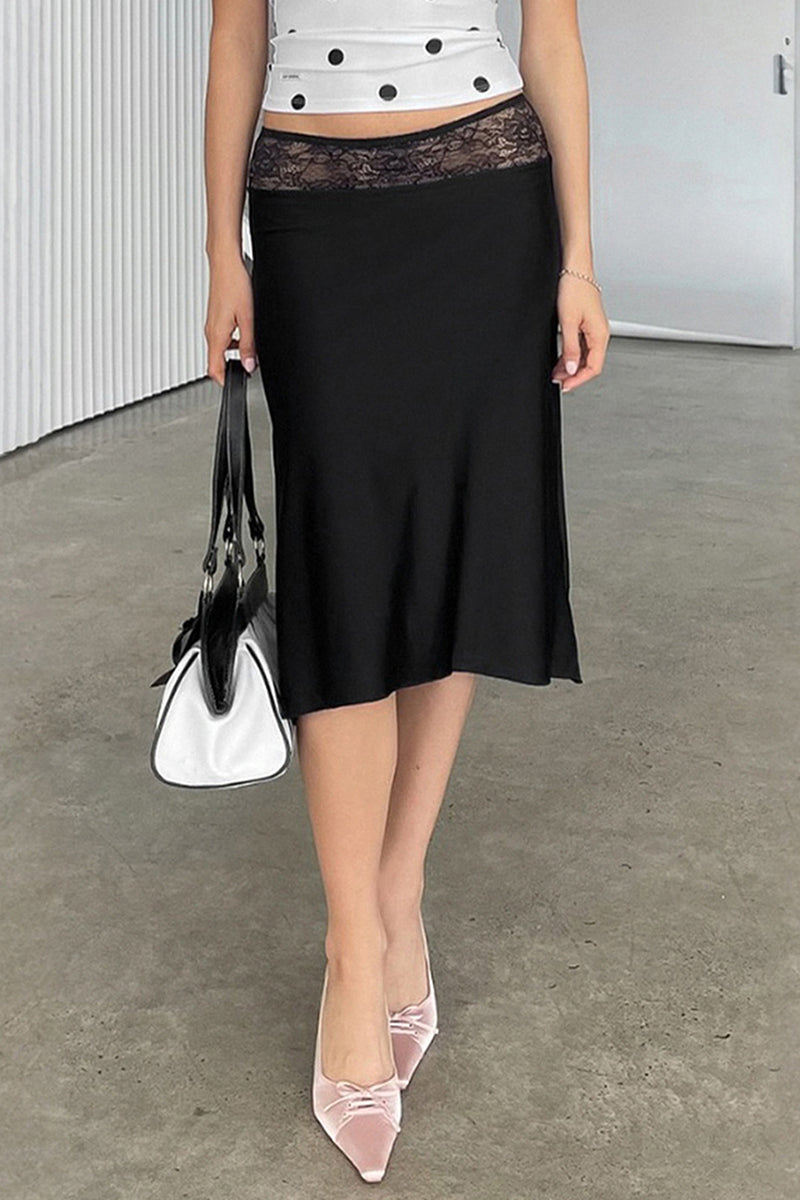 Lace Waist Midi Skirt