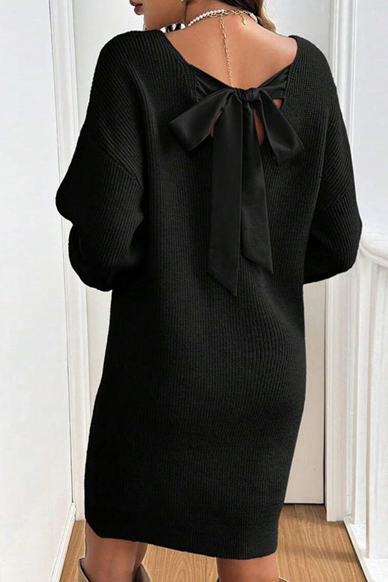 Bow Back Knit Casual Dress