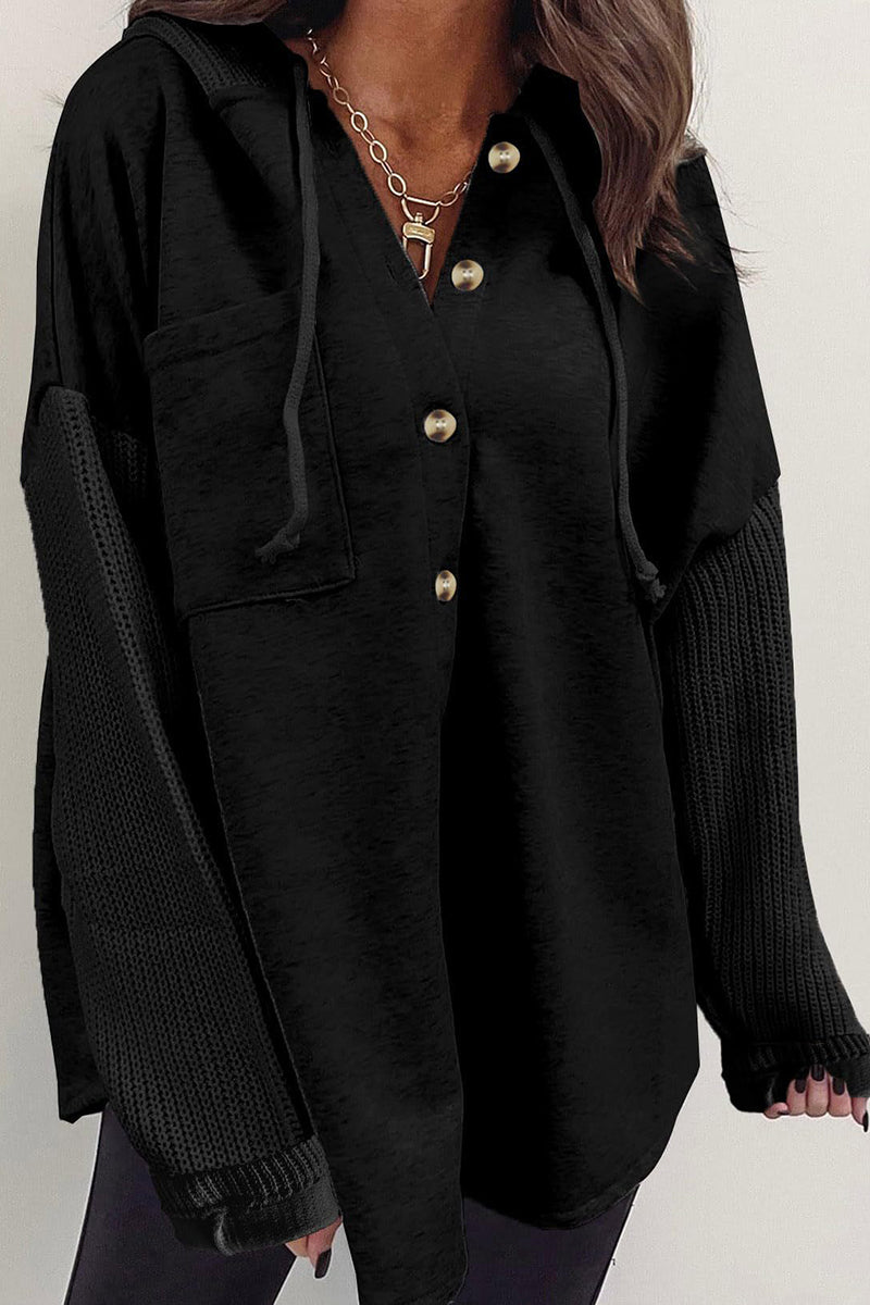 Trendy Button-Up Hoodie Sweatshirt