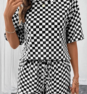Checkered Short Sleeve Top and Shorts Set