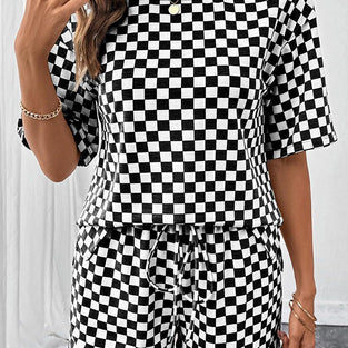 Checkered Short Sleeve Top and Shorts Set