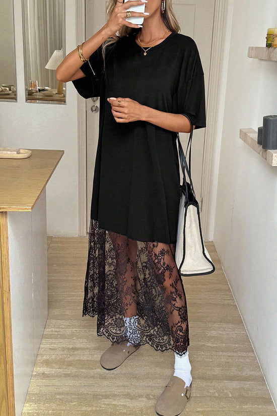 Lace Panel Casual  Dress