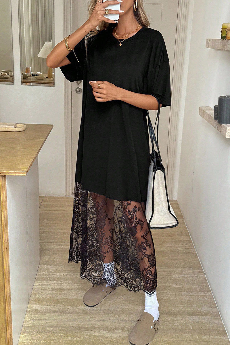 Lace Panel Casual  Dress