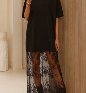 Sheer Lace Overlay Casual Dress