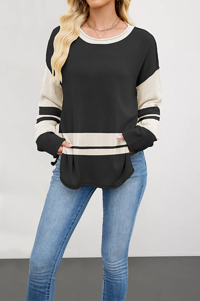 Striped Contrast Sleeve Sweater