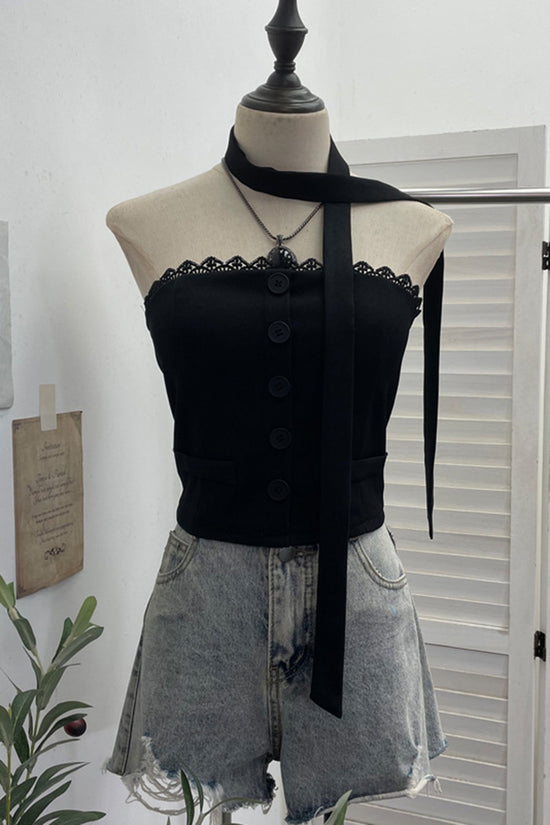 Button-Up Halter Neck Tank Top