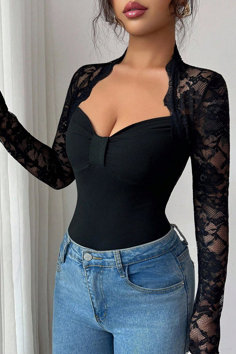 Elegant Lace Detail Long Sleeve Top