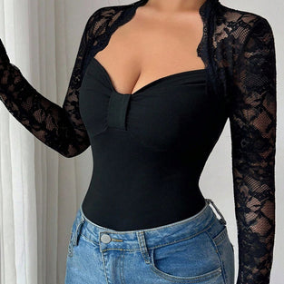 Elegant Lace Detail Long Sleeve Top