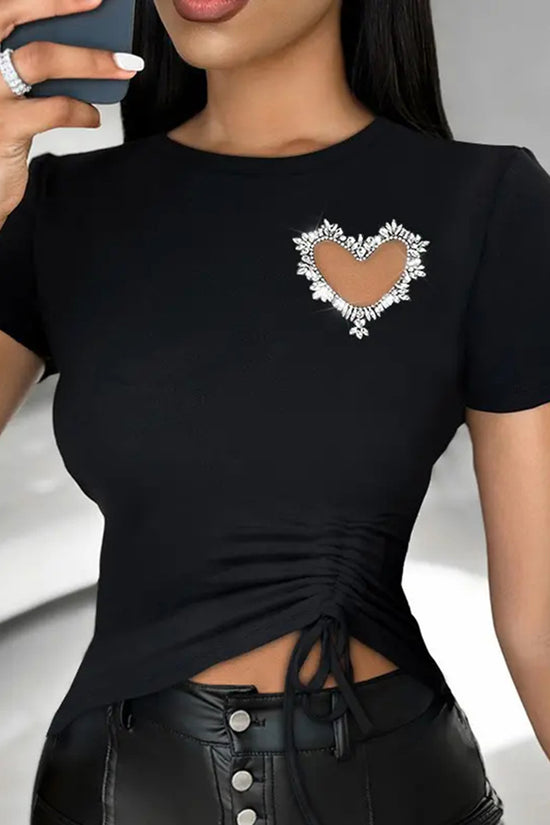 Embellished Heart Ruched T-Shirt
