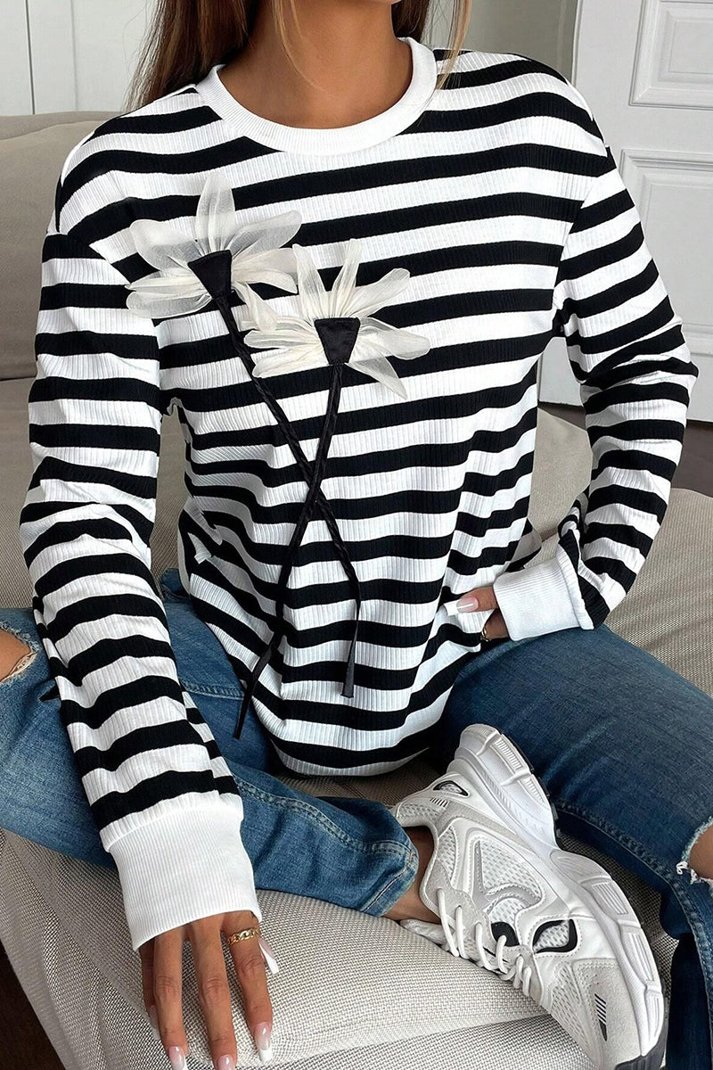 Striped Floral Applique T-Shirt