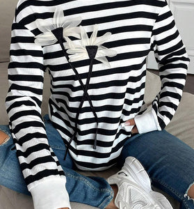 Striped Floral Applique T-Shirt