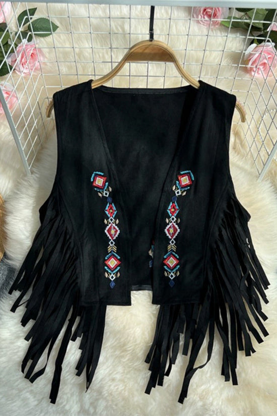 Patterned Fringe Statement Vest