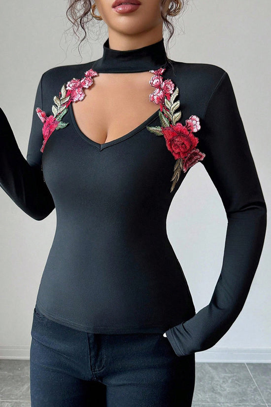 Floral High-Neck Bodycon Top