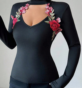 Floral High-Neck Bodycon Top