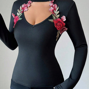 Floral High-Neck Bodycon Top