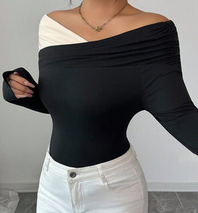 Off-Shoulder Ruched Long Sleeve T-Shirt