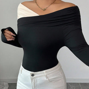 Off-Shoulder Ruched Long Sleeve T-Shirt