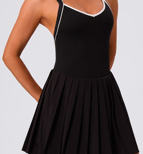 V-Neck Sleeveless Pleated Casual Dress