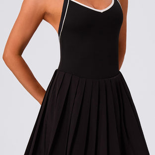 V-Neck Sleeveless Pleated Casual Dress