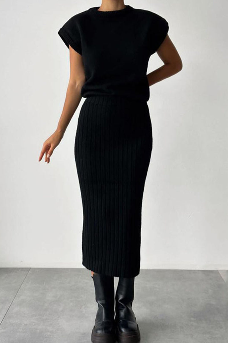 Ribbed Knit Skirt Set
