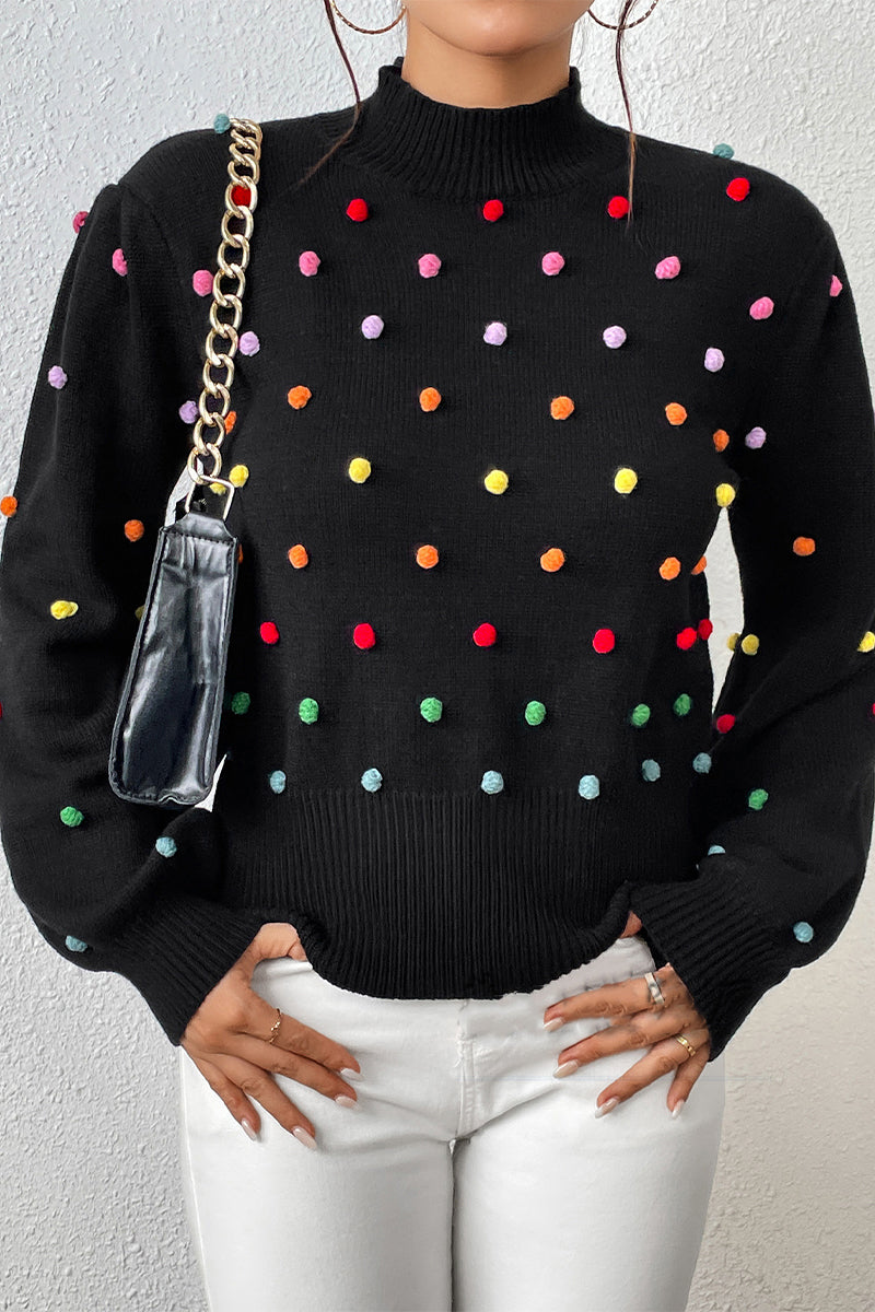 Playful Embellished Balloon Sleeve Sweater