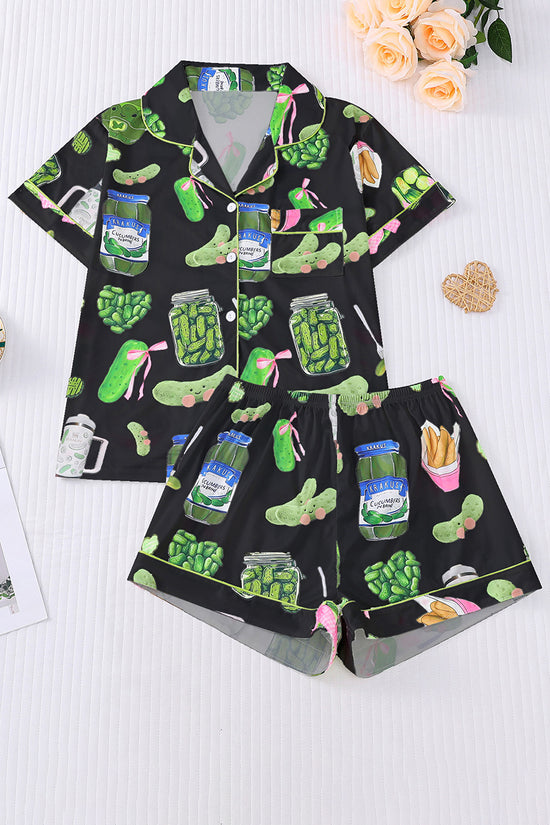 Fun Pickle Print Short Sleeve Pajama Set