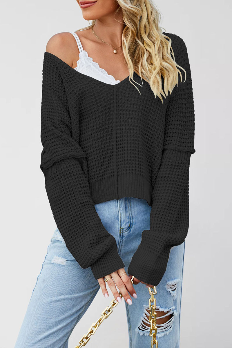 Off-Shoulder Waffle Knit Sweater