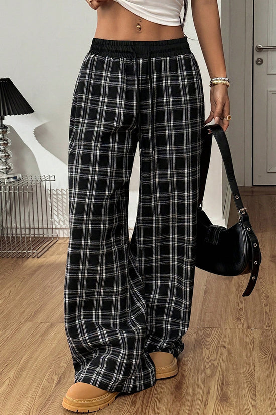 Classic Plaid Wide-Leg Casual Pants
