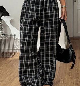 Classic Plaid Wide-Leg Casual Pants