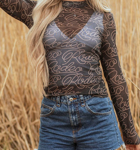 Western Printed Mock Neck Long Sleeve Top