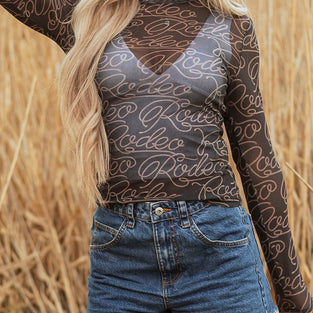 Western Printed Mock Neck Long Sleeve Top