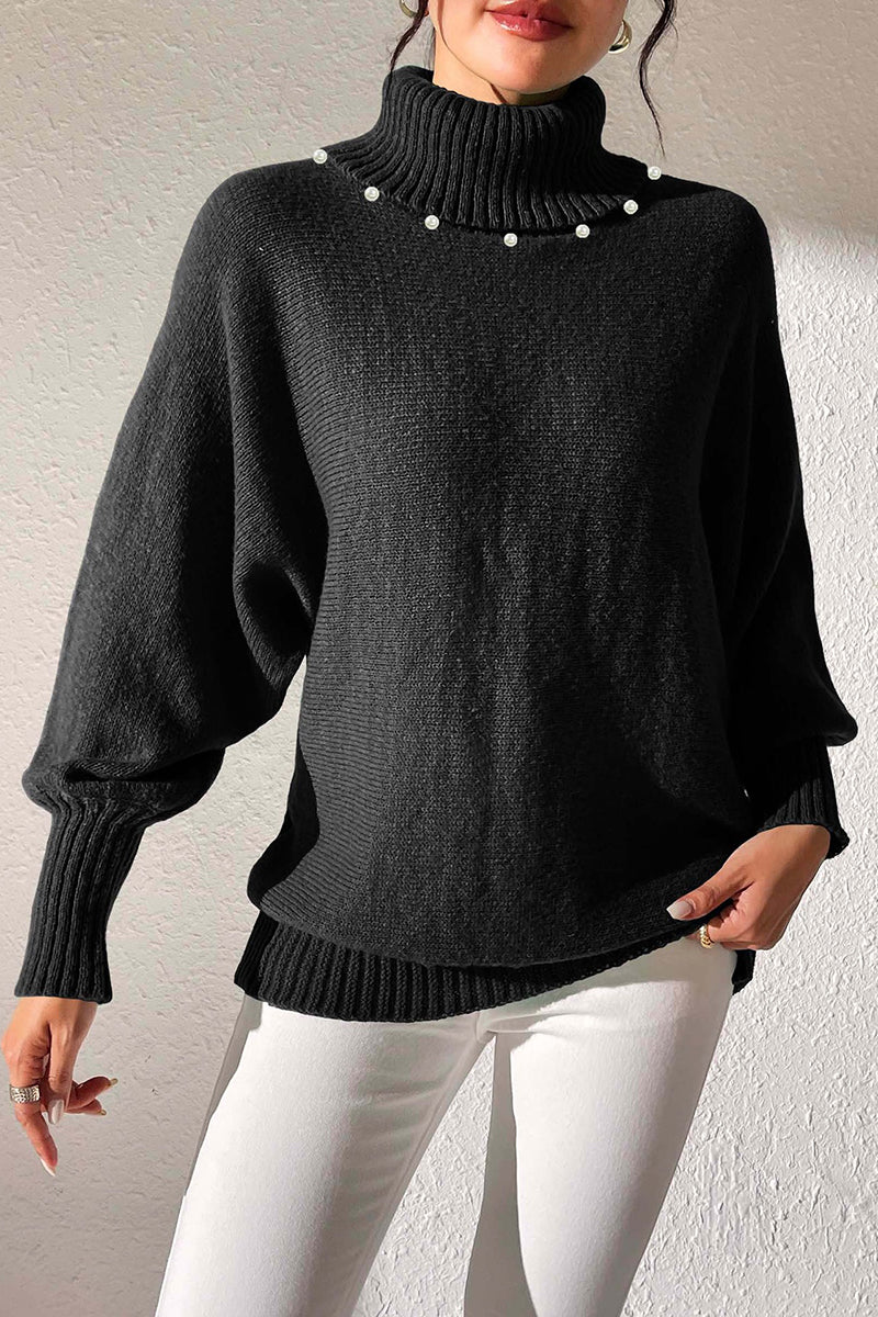 Pearl Embellished Turtleneck Sweater