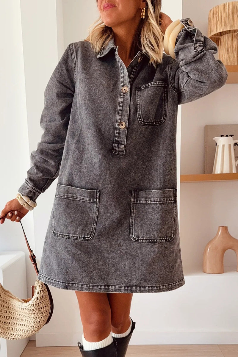 Button-Up Denim Dress with Pockets