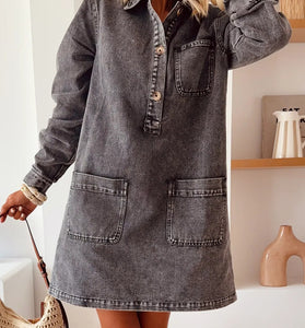 Button-Up Denim Dress with Pockets