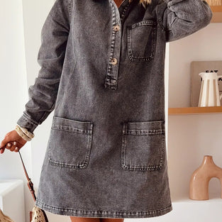 Button-Up Denim Dress with Pockets