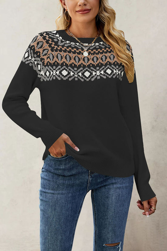 Geometric Pattern Long Sleeve Sweater
