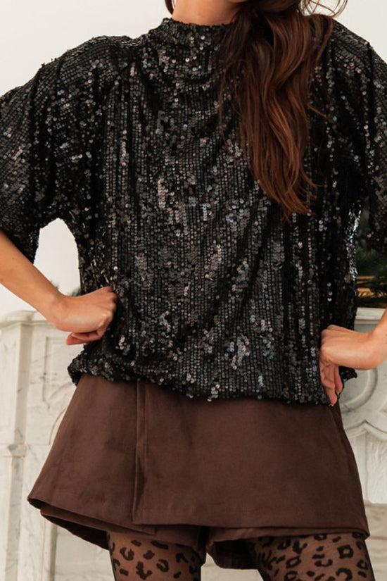 Sparkling Sequin Short Sleeve Blouse
