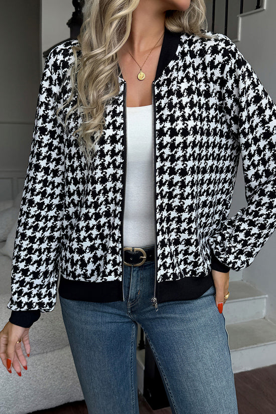 Houndstooth Pattern Zip Jacket