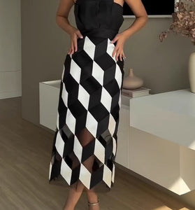Geometric Strapless Midi Dress