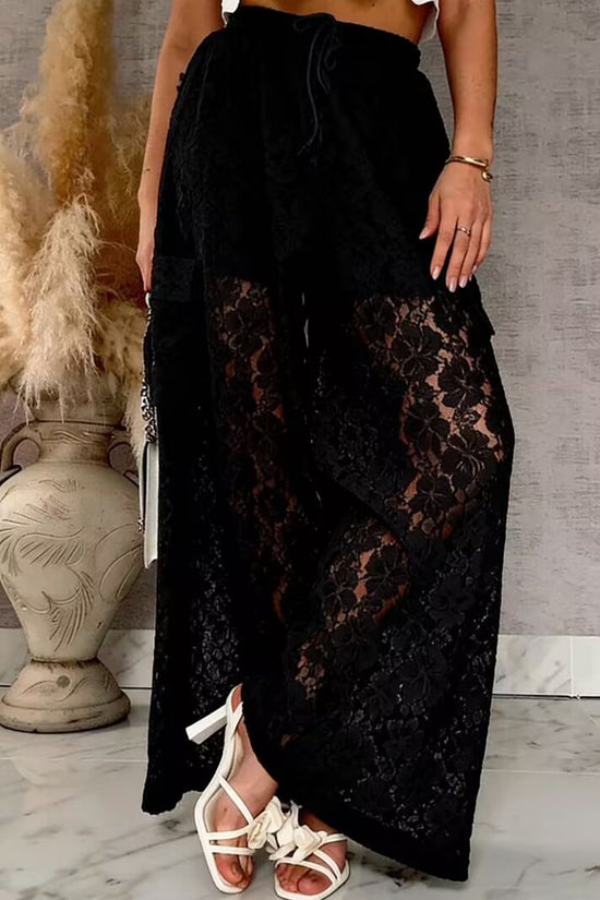 Elegant Lace Wide-Leg Casual Pants