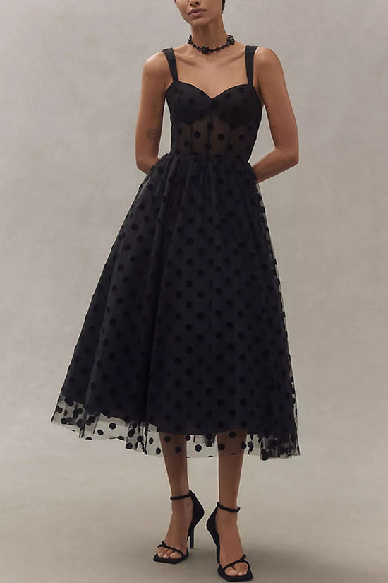 Polka Dot Mesh Midi Dress