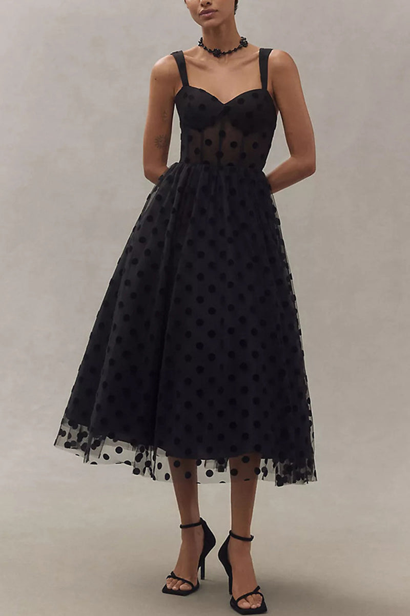 Polka Dot Mesh Midi Dress