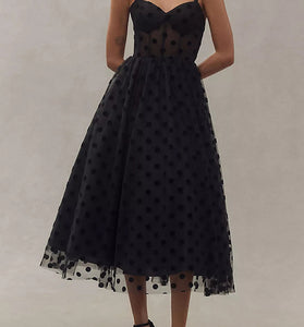 Polka Dot Mesh Midi Dress