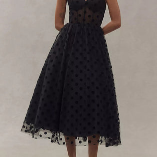 Polka Dot Mesh Midi Dress