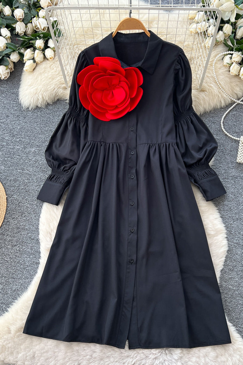 Floral Accent Button-Up Casual Dress