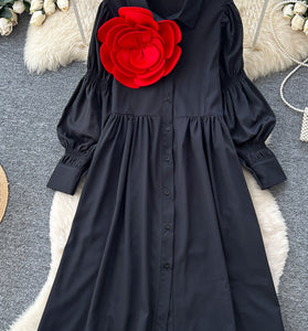 Floral Accent Button-Up Casual Dress